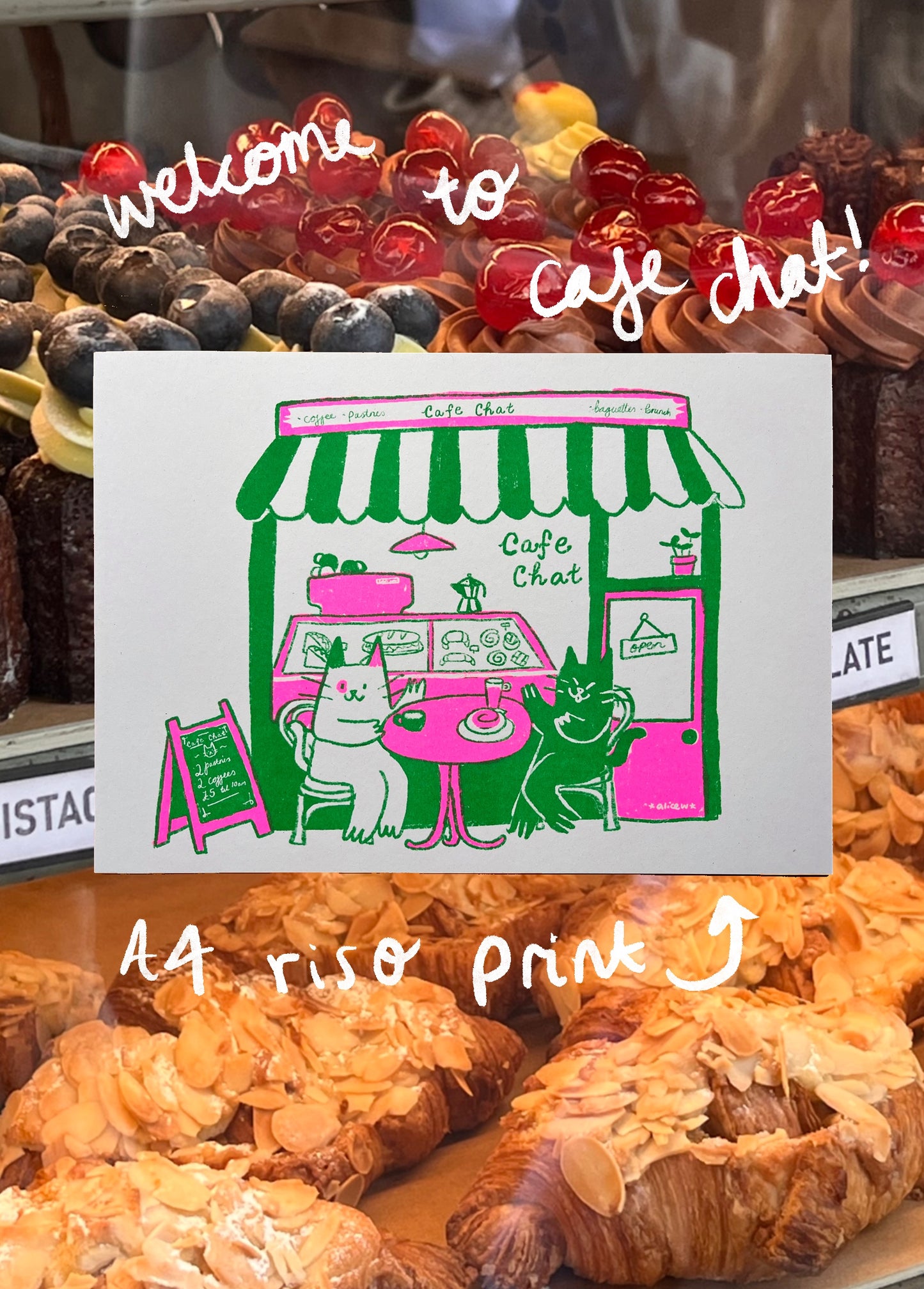 Cafe chat riso print