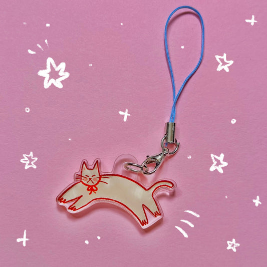 White cat keyring charm
