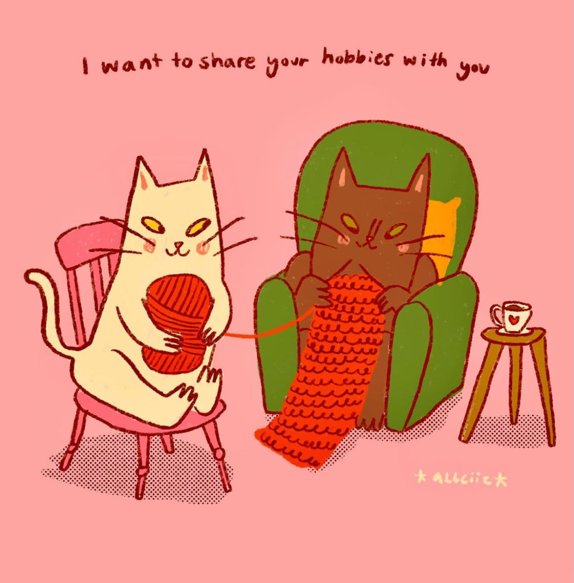 Knitting Cats print