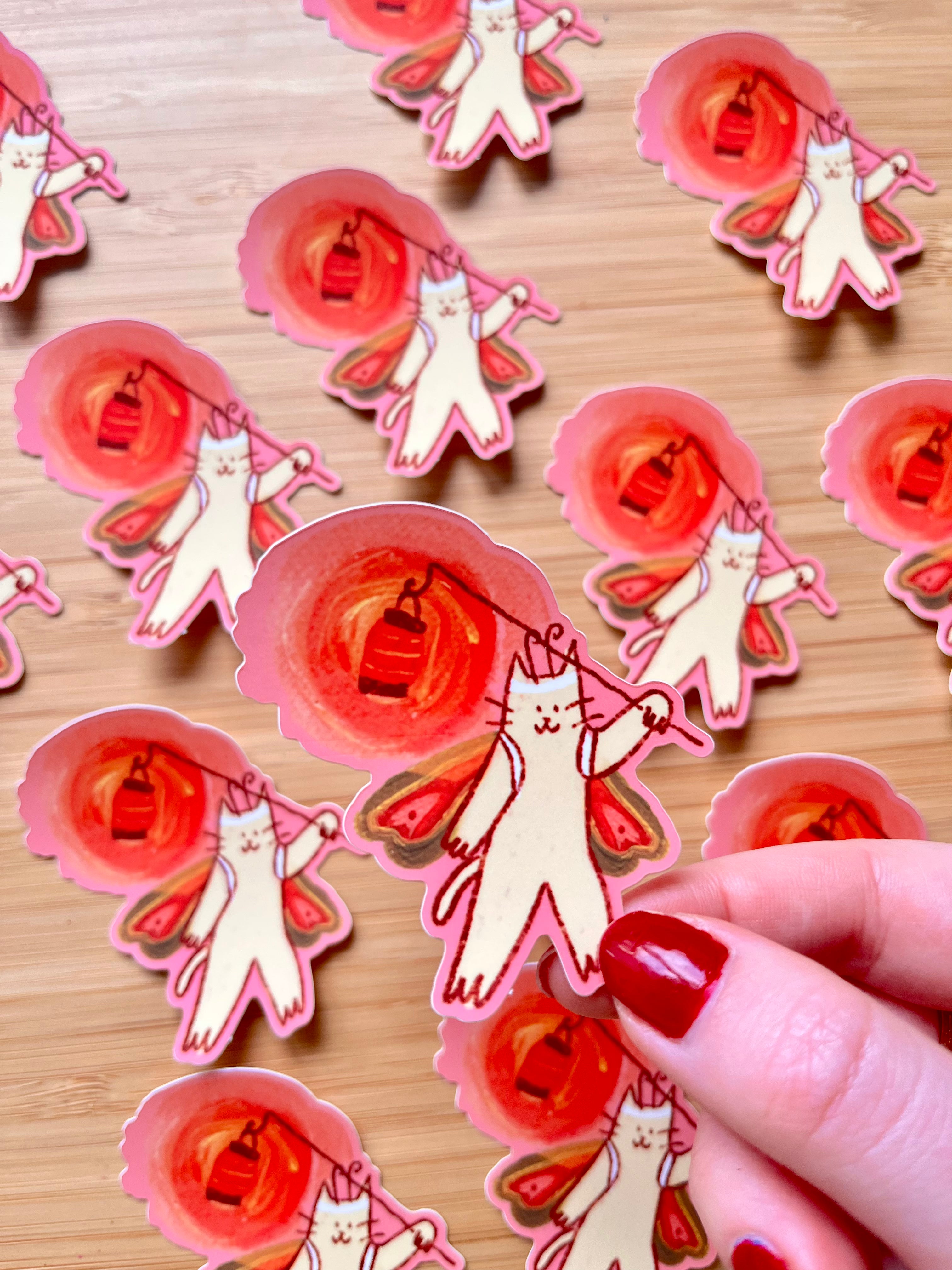 Pink moth cat sticker