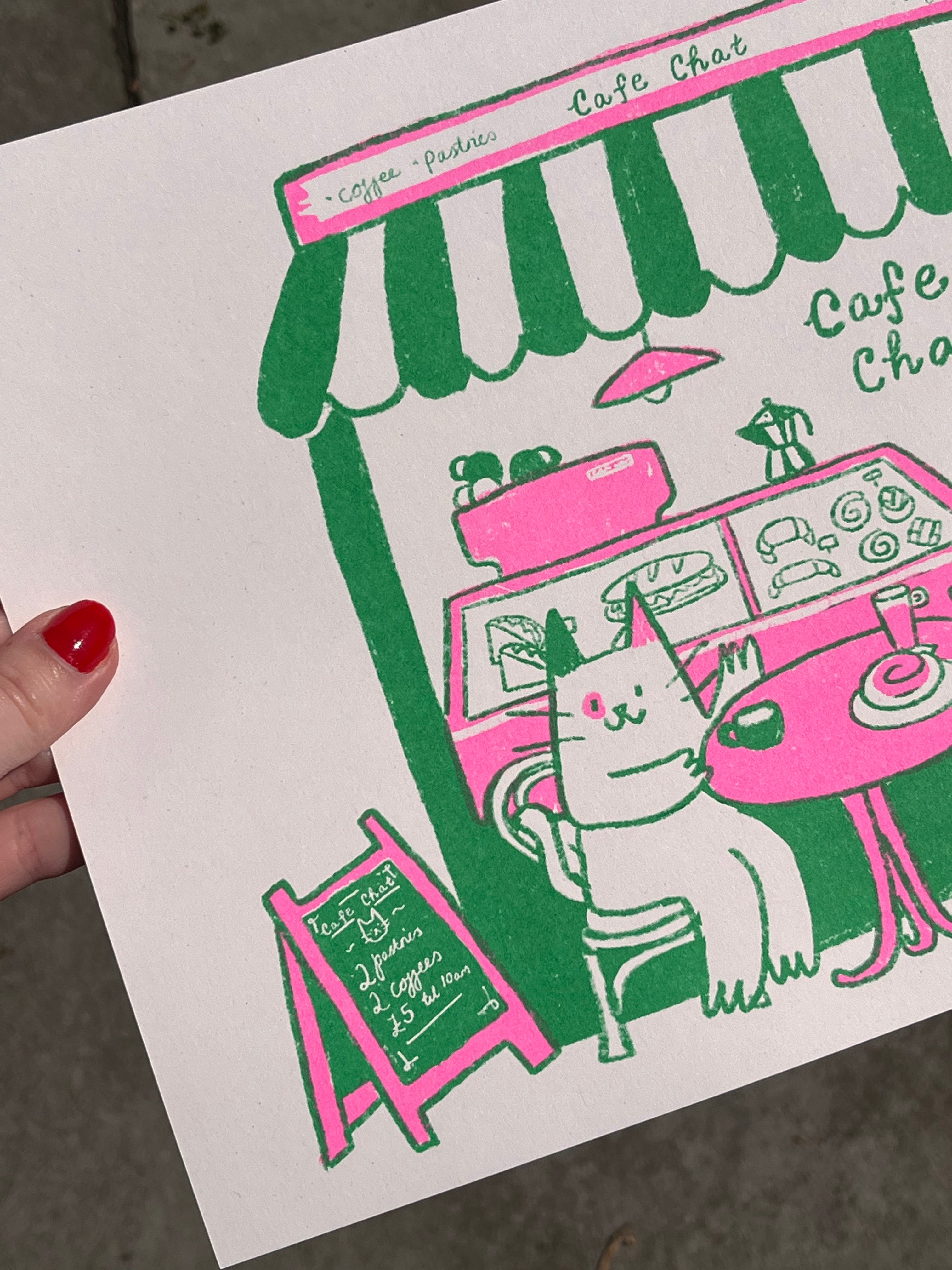Cafe chat riso print