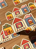 3 Cats in houses sticker