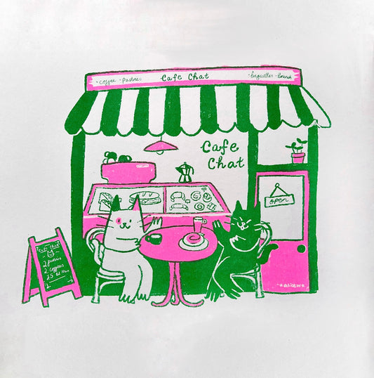 Cafe chat riso print